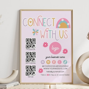 Qr Code Sign | Small Business Sign | Airbnb Social Media Sign Template | Editable Let' | Editable Template | Instagram Sign | BLOOM