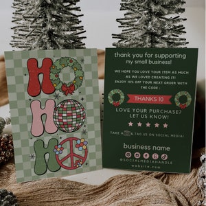 Retro Holiday Business Thank You Card, Christmas Printable Thanks For Your Purchase, DIY Small Business Groovy Package Insert Canva Card
