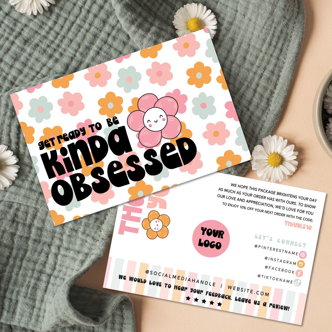Daisy Thank You Card Template Canva, Editable Small Business 70s Groovy ...