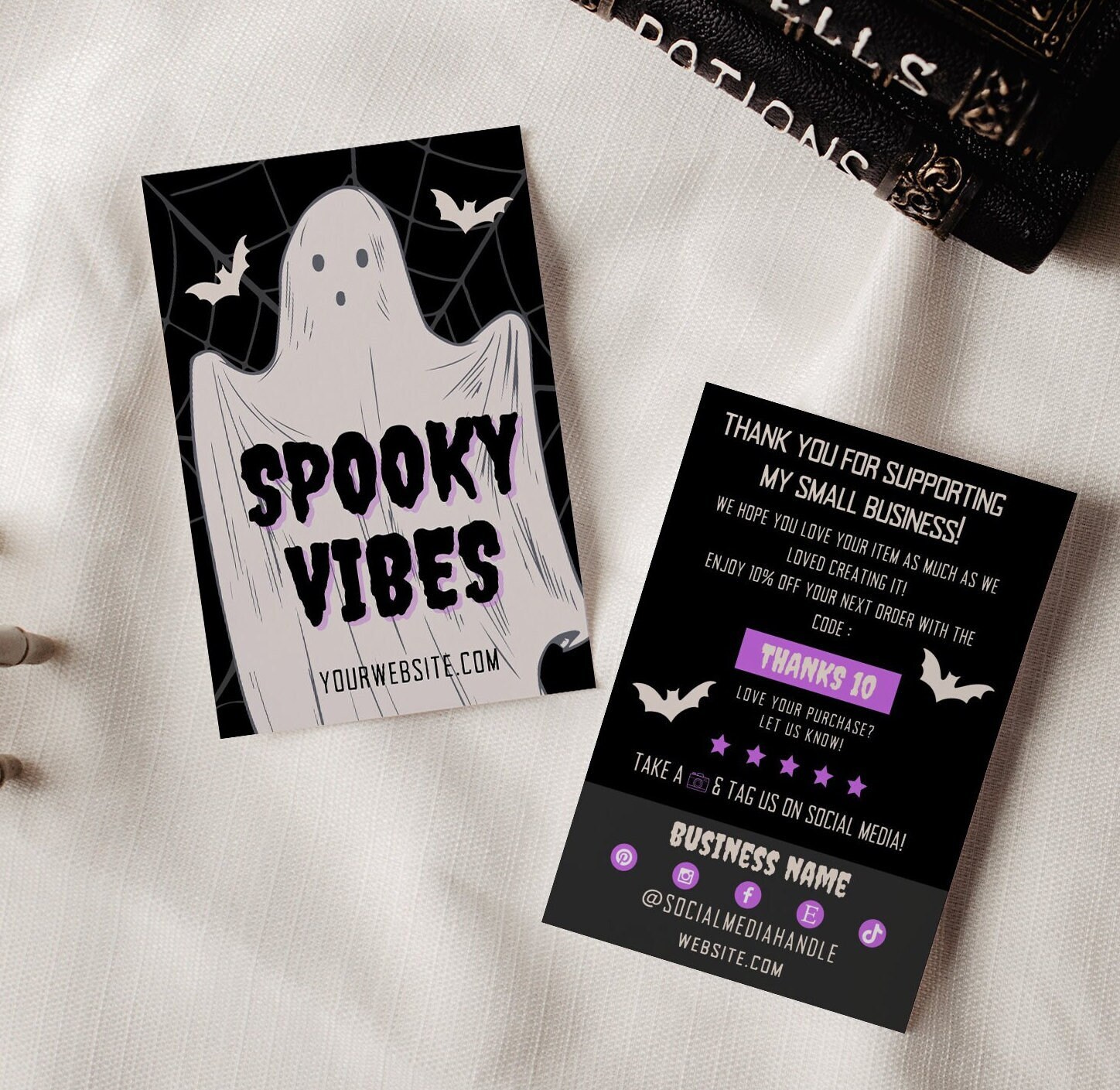 Halloween Business Thank You Card Template Canva, Editable Ghost Small ...