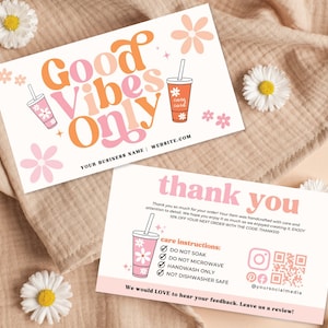 Printable Tumbler Care Card Template, Retro Tumbler Care Instructions Card, Editable Cup Care Card Template, Tumbler Packaging Insert -MOD