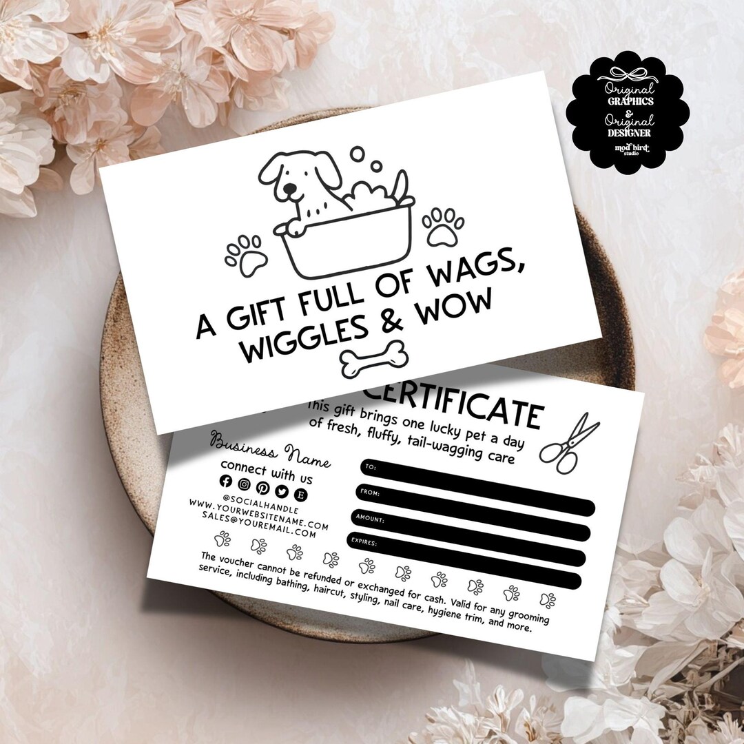 Curated visual reference: Fresh Look at Dog Groomer Voucher Template Editable Spa Service Card Printable
