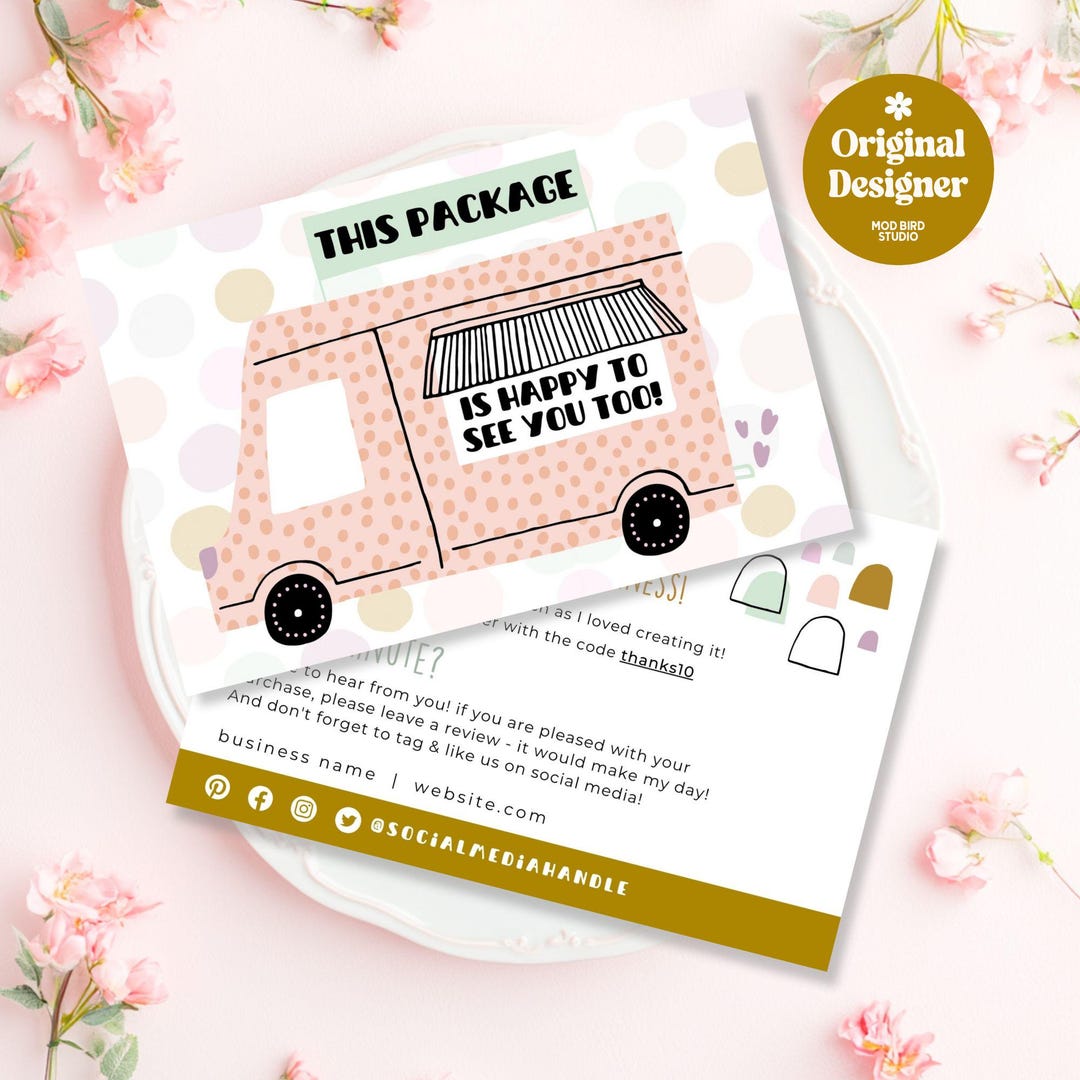Editable Retro Thank You Card Template, Small Business Package Insert ...