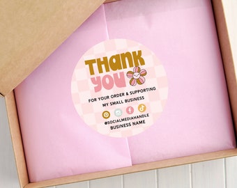 Small Business Round Thank You Sticker Template Canva, Business Packaging, Small Business Label, Business Branding Label, DIY Package Seal