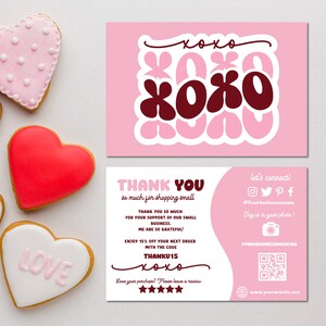 Cute Valentine Thanks For Your Purchase Template Canva, Editable Business Thank You Card Template, DIY Retro Business Package Insert Card
