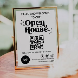 Open House Sign In Sheet With QR Code Template, Printable Sign for Realtors, Real Estate Marketing, Welcome to Our Open House Sign - NINA
