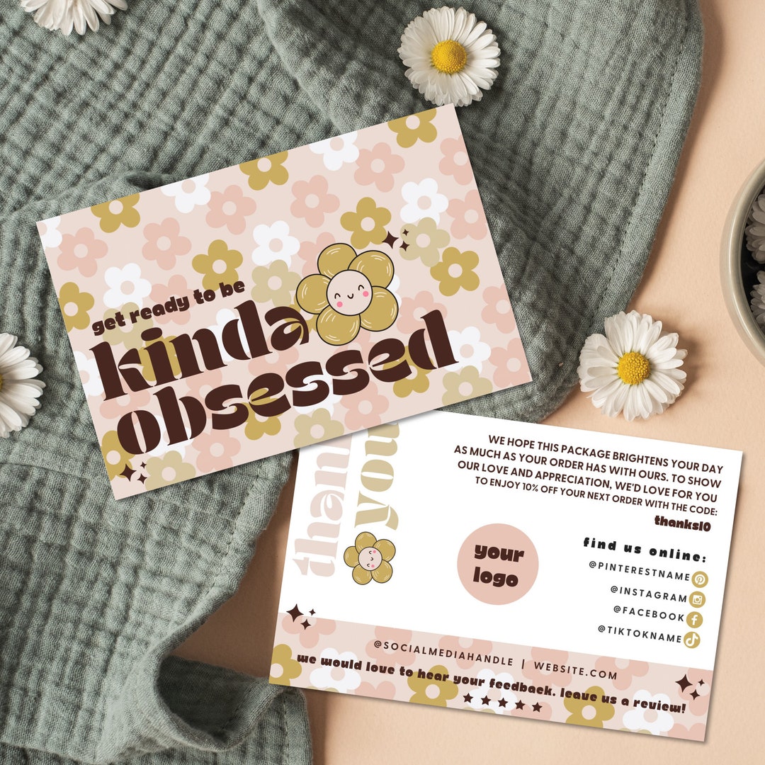 Daisy Flower Thank You Card Template Canva, Editable Small Business 70s ...