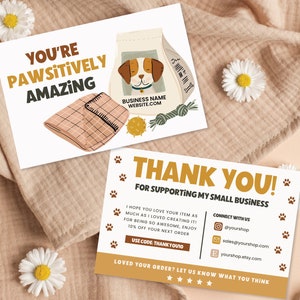 Editable Small Business Dog Thank You Card Template Canva, Printable Pet Boutique Thank You Card, Order Package Insert Card Customizable