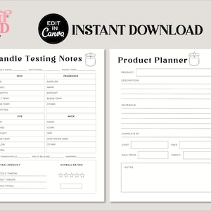 Editable Candle Testing Sheet, Printable Candle Burn Test Sheet, Candle Test Worksheet, Candle Testing Notes, Candle Product Planner, DIY