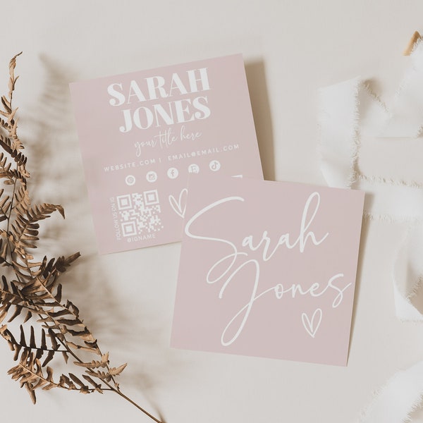 Boho Business Card Template, Bohemian Printable Square Business Card Design, DIY Calling Card, Business Branding, DIY Canva Template