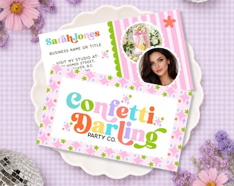 Editable Business Card Template, Canva Business Card, Colorful Party Business Card, Event Planner Card, Boutique Branding Template - NOLA
