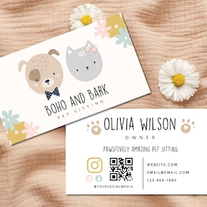 Pet Sitting Business Card Template, Dog Walking Business, Pet Boarding, Editable Business Card, Small Business, Animal Business Card Design