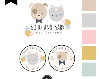 Pet Logo Design Canva Template, DIY Pet sitting Logo Template, DIY Trendy Pet Grooming Logo, Editable Premade Dog & Cat Logo Branding Kit