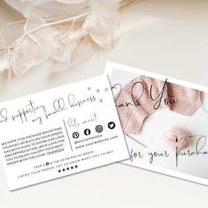 Small Business Thanks For Your Purchase Card Template, Photo Thank You Card, Minimalist Printable Package Insert Card Modern Thank You