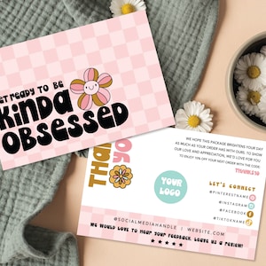 Retro Thank You Card Template, Editable Small Business 70s Groovy Thank You Card, Cute Package Insert, Printable Daisy Thank You Canva