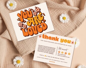 Retro Thank You Card Template, Editable Small Business 70s Groovy Thank ...