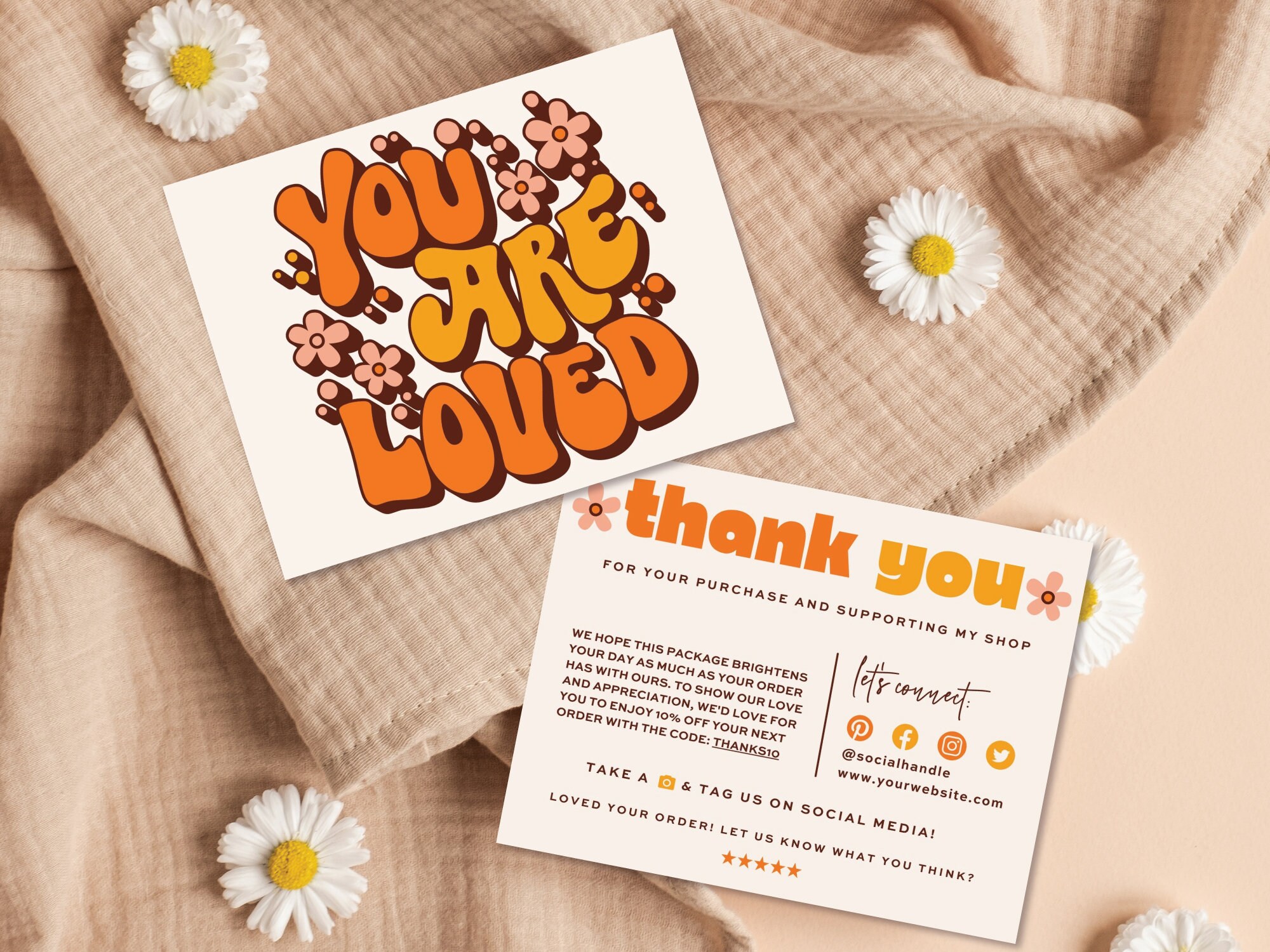 Retro Thank You Card Template, Editable Small Business 70s Groovy Thank ...