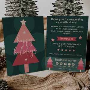 Holiday Business Thank You Card, Christmas Printable Thanks For Your Purchase, DIY Small Business Christmas Tree Package Insert Canva Card