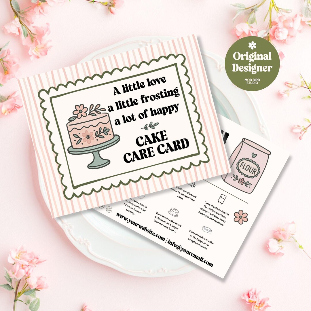 Editable Cake Care Card Template, Cake Care Instructions Canva Template ...