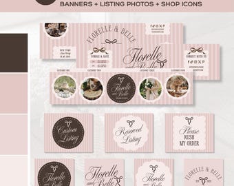 Editable Coquette Etsy Shop Template Kit, Blush Pink Canva Branding Bundle, Bow Etsy Banner Set, Elegant Boutique Store Design - CORA
