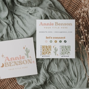 Boho Business Card Template, Bohemian Printable Square Business Card Design, DIY Calling Card, Business Branding, DIY Canva Template