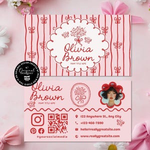 Coquette Bow Business Card Canva Template, DIY Trendy  Feminine Butterfly Business Card, Editable Business Card, Cute Girly Branding-CASS