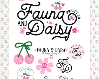 Coquette Cherry Bow Logo Canva Template, Feminine Logo Design, Cottagecore Brand Kit, Preppy Pink Branding, Retro Business Logo - FAUN