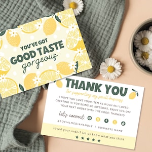 Lemon Business Thank You Card Template, Editable Citrus Fruit Business Thank You Card, Printable Package Insert, Canva Thank You Card