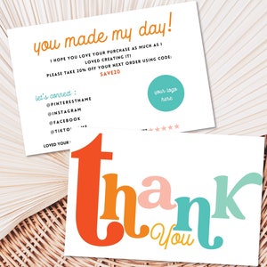 Retro Thank You Card Template, Editable Business Thank You Card, DIY Customizable Package Insert Card, Bright Text Thank You Card Canva