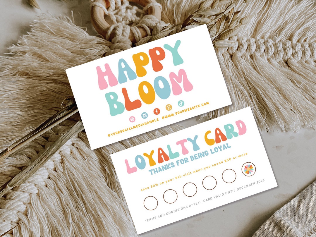 Retro Loyalty Card Template, Editable Customer Punch Card, Rewards Card