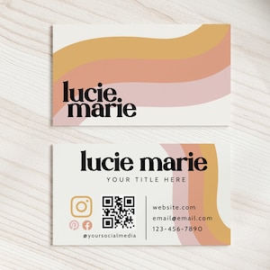 Retro Rainbow Business Card Template, Printable Business Card Design, QR Code Business Card, Scannable Card, Editable Canva Template