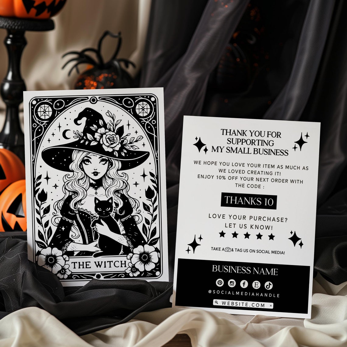 Halloween Witch Tarot Business Thank You Card Canva Template, DIY ...