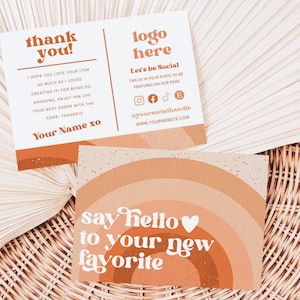 Retro Thank You Card Template, Small Business Editable Boho Thank You Card, Printable Rainbow Order Insert Card, DIY Canva Template