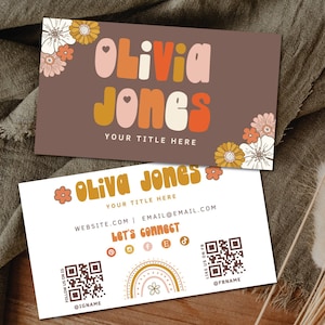 Retro Business Card Template, Boho Printable Flower Business Card Design, DIY Calling Card, Business Branding Editable, Canva Template