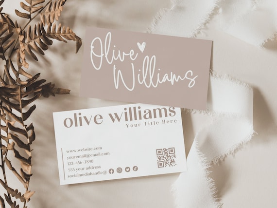 Boho Business Card Template, Editable Business Card with QR Code, Business Branding, Modern Printable QR Code Business Card Template