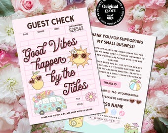 Retro Summer Customer Thank You Card Template, Editable Canva Packaging Insert, Small Business Thank You, Guest Check Card - LOLA