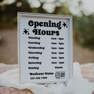 Open Hours Sign Canva Template, Editable Business Hours Sign, Salon Hours Sign, Hours of Operation Sign Printable Store Hours Template-SHAY