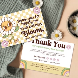 Retro Thank You Card Canva Template, Editable Business Thank You Card, Hippie Daisy Package Insert Card, Customizable Groovy Thank You - NIA
