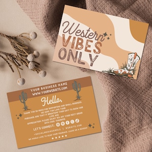 Editable Western Desert Cactus Business Thank You Canva Card, Printable Thanks For Your Purchase Card, Retro Small Business Package Insert