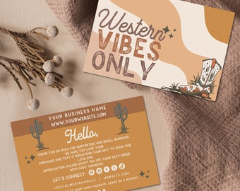 Editable Western Desert Cactus Business Thank You Canva Card, Printable Thanks For Your Purchase Card, Retro Small Business Package Insert