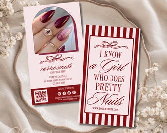Nail Artist Business Card Canva Template, Editable QR Code Nail Tech Card, Luxury Nail Salon Branding - AVA