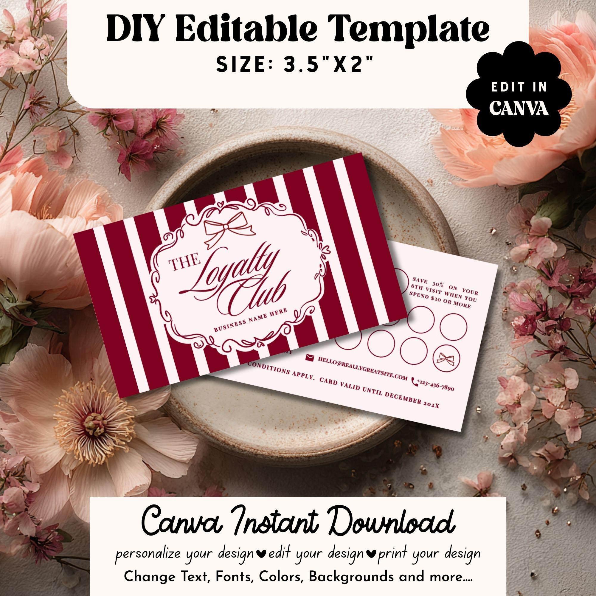 Luxe Loyalty Card Template Canva, Editable Rewards Punch Design ...