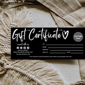 Spa Gift Certificate, Boho Gift Certificate Template, Editable Beauty Gift Card, DIY Printable Gift Voucher Certificate, Canva Template