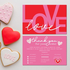 Modern Valentine Thanks For Your Purchase Template Canva, Editable Business Thank You Card Template, DIY Retro Business Package Insert Card