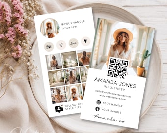 Instagram Style Business Card Template Canva, QR Code Printable Business Card Template, DIY Editable Social Media Card with Photos QR Code