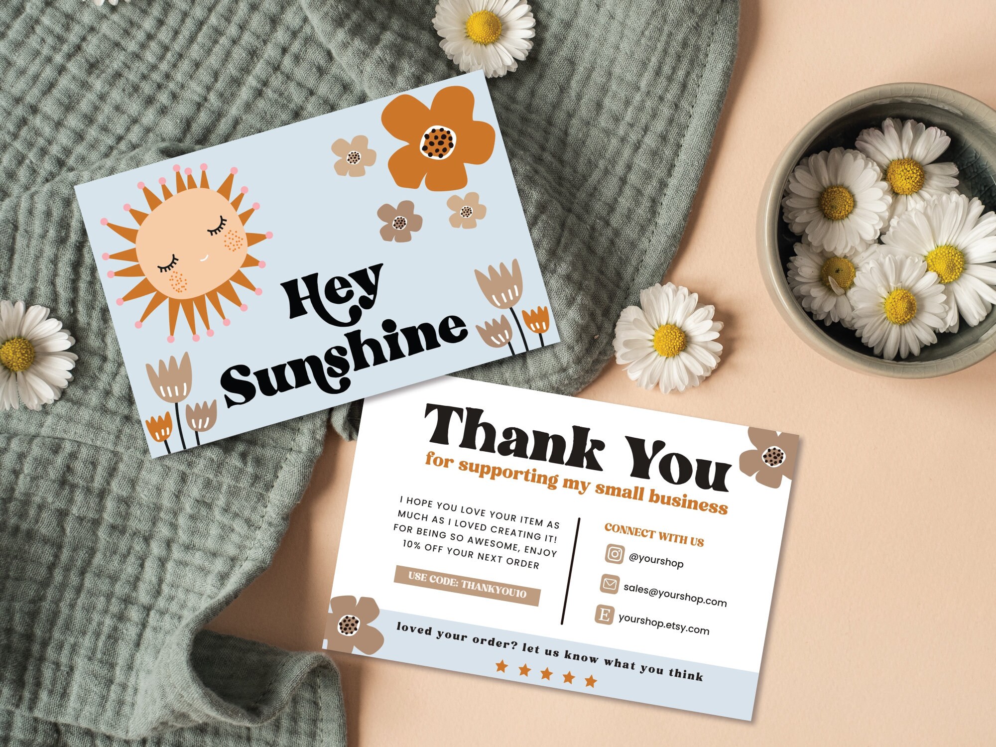 Retro Thank You Card Template Editable Small Business 70s - Etsy Canada