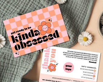 Retro Thank You Card Template, Editable Small Business 70s Groovy Thank You Card, Cute Flower Package Insert, Printable Daisy Thank You