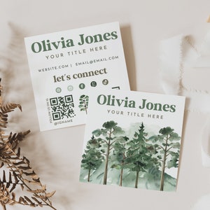 Forest Business Card Design, Instant Download Printable Business Card, Editable Business Card, DIY Calling Card, Pine Tree Woodland, Canva