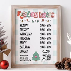 Christmas Business Hours Sign Editable Printable Template, Store Hours Sign, Hours of Operation Sign, Holiday Hours Sign, Shop Hours Sign-MB