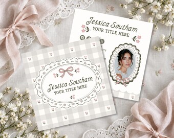 Cottagecore Business Card Canva Template, Square Coquette Business Card, 2.5x2.5 QR Code Card, Neutral Vintage Branding, Gingham Lace - ETTA